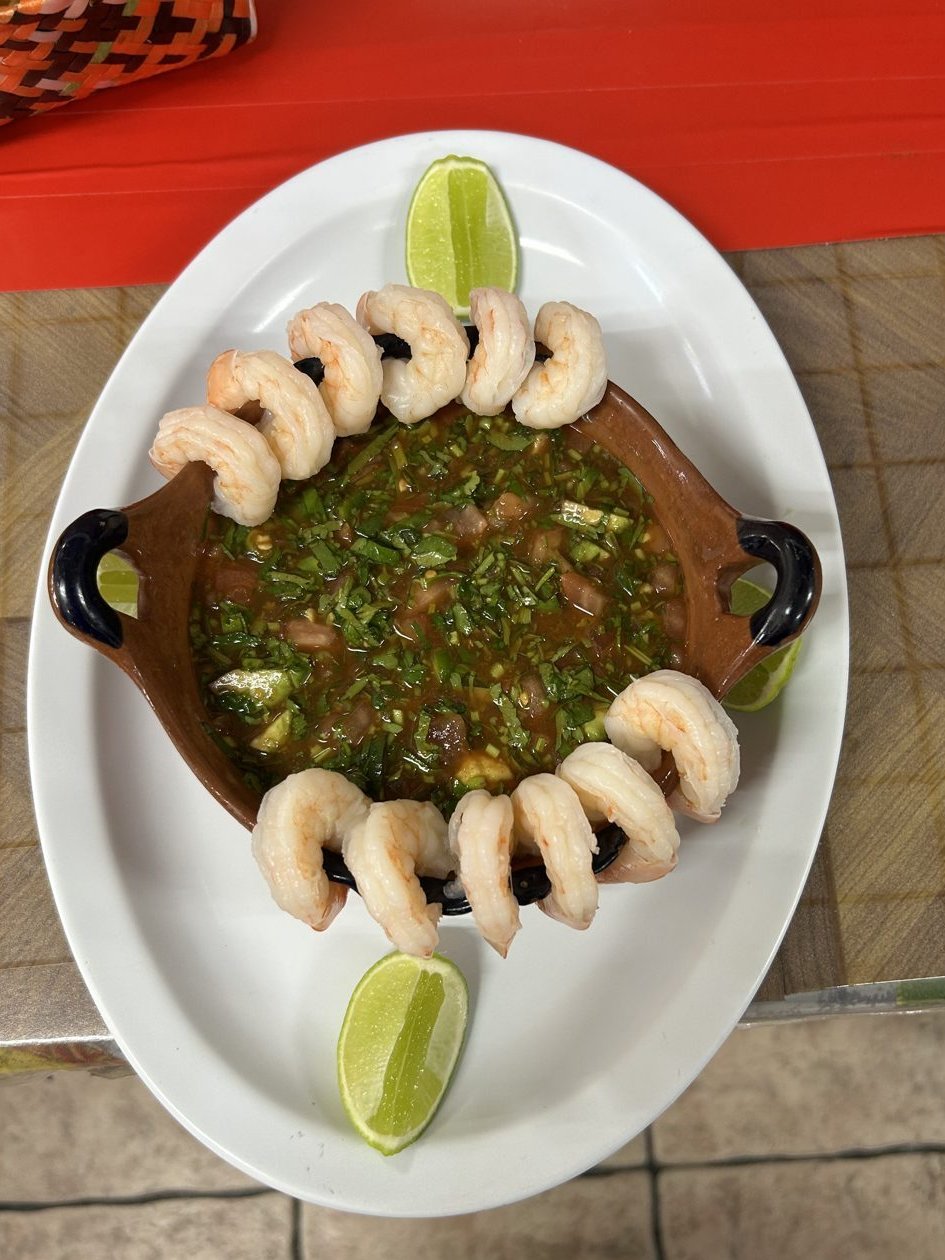 Shrimp Cocktail - Cool, citrusy shrimp cocktail with chips.